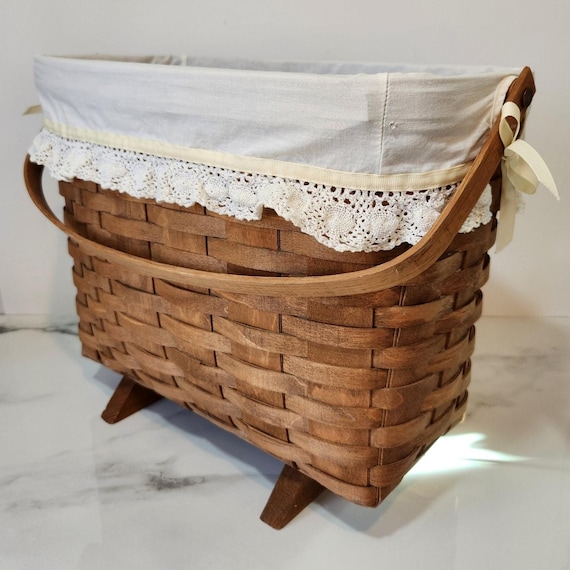 Vintage Longaberger Woven Basket with Fabric Liner and Wood Handles | Heritage Style Storage | Heirloom Home Decor