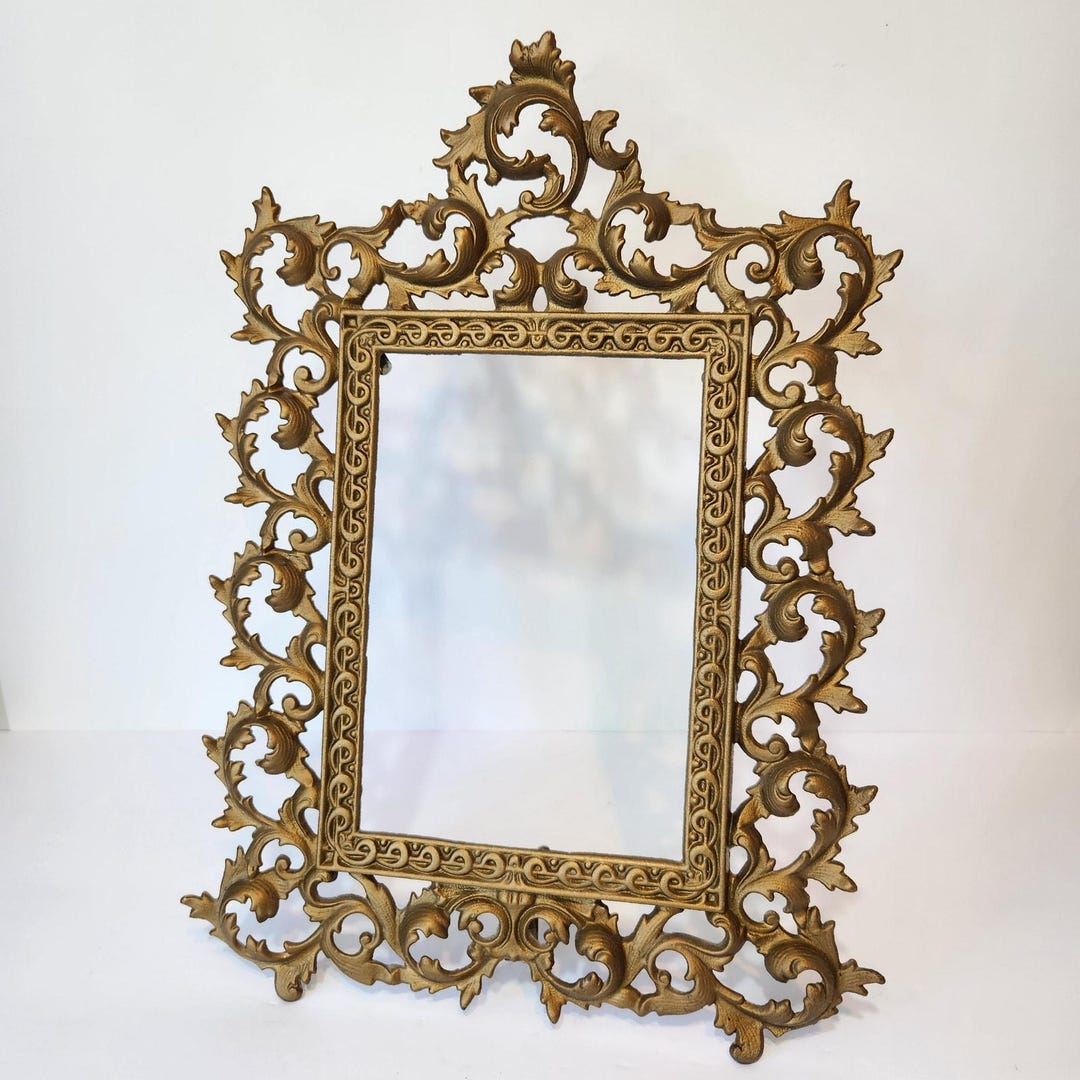 Ornate Vintage Cast Metal Gold Tone Picture Frame Heavy Decorative ...
