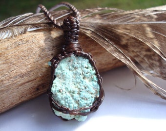 Raw Arizona Turquoise Necklace: Macrame Stone Pendant