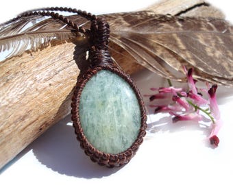 Aquamarine Crystal Necklace:  Throat Chakra Macrame Pendant, GaiasGiftsToUs, Speak Your Truth