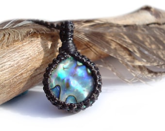 Abalone Shell Macrame Necklace: Hand-Knotted Pendant