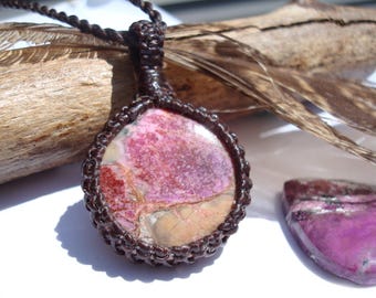 Pinke Opalkette/Herzchakra/Naturschmuck/Makrame Opal/Opalschmuck/Opalkette/Edesteinkette/Halskette/Naturkette/Gaia/Leinen/Opal Anhänger