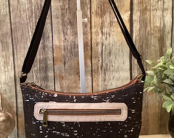 Cork crossbody, purse, black and silver