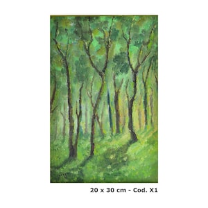 Vintage Oil Painting by Giacomo Poggio - Vintage Green Woods  oil on panel signed Hand painted original artwork Italian Art X1