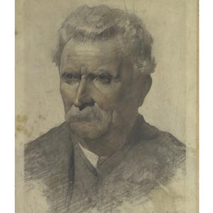 Dibujo antiguo retrato de un caballero lápiz sobre papel principios del siglo XX Italia firmado por el artista original hecho a mano X5