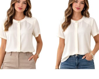 Koret Petites Vintage 12 Cream Button Down Blouse Womens Pearl Button Office
