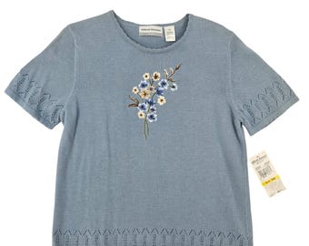 Alfred Dunner Vintage NEW MEDIUM Embroidered Knit Top Women Cottagecore Grandma