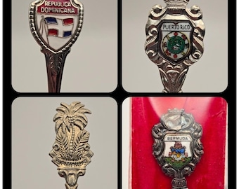 Vintage Souvenir Spoon Lot of 4 Bermuda Puerto Rico Jamaica Dominican Republic