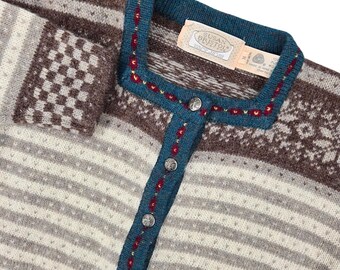 Susan Bristol MEDIUM Fair Isle Shetland Wool Cardigan Womens VINTAGE Cottagecore