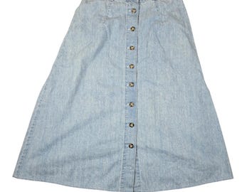 Midwestern Co. Jeans Vintage Button Front A-Line Skirt Midi Cotton 28" Waist 6-8