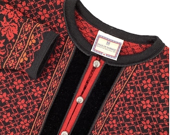 Vintage Dale of Norway Medium Cardigan Sweater Women Red Nordic Wool Velvet