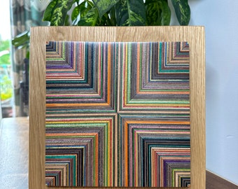 Wall art made from Recycled Skateboards and English Oak