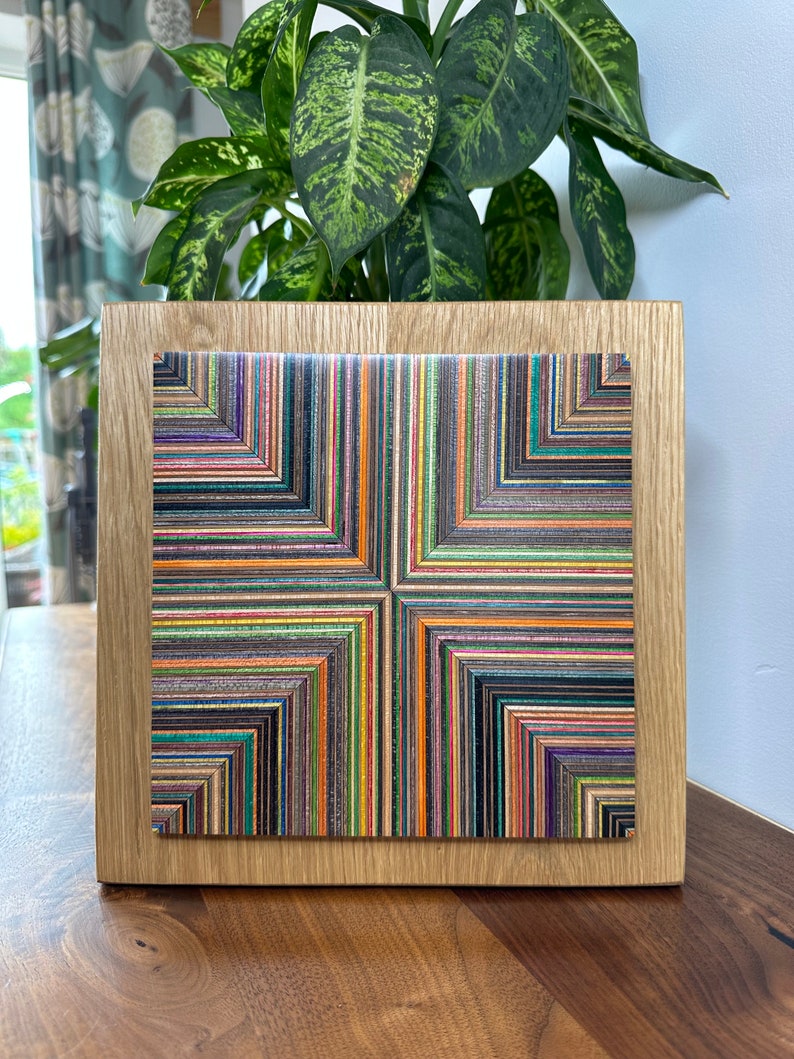 Wall art made from Recycled Skateboards and English Oak image 1