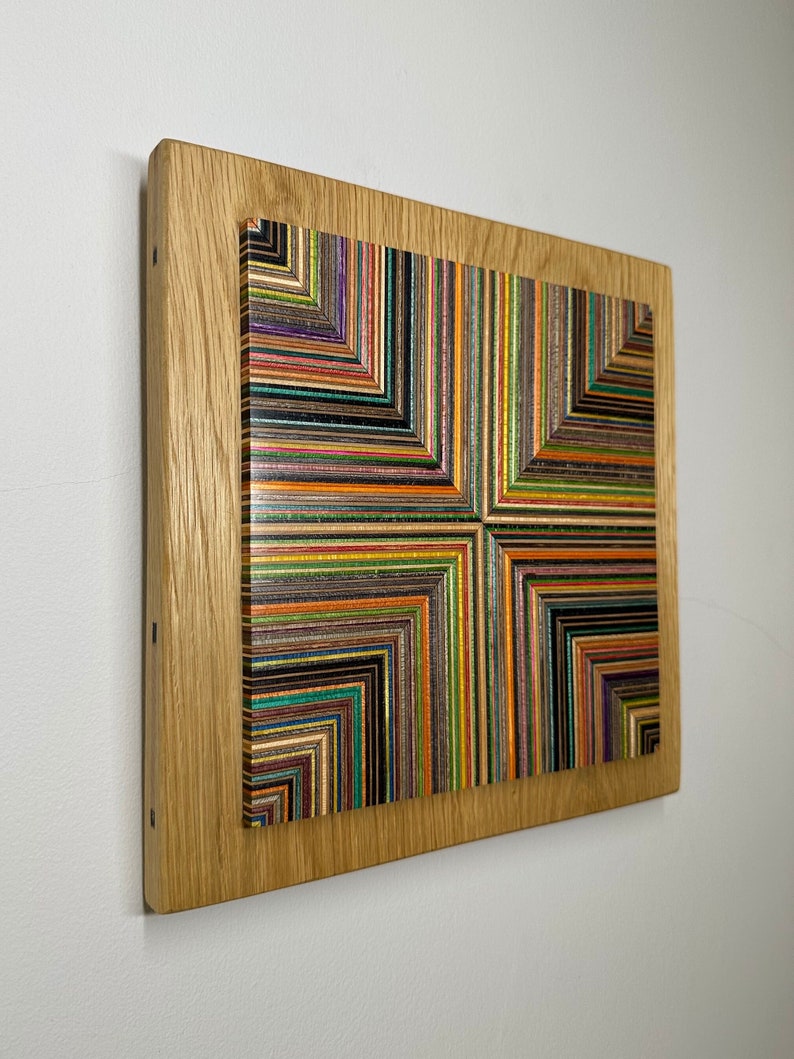 Wall art made from Recycled Skateboards and English Oak image 4