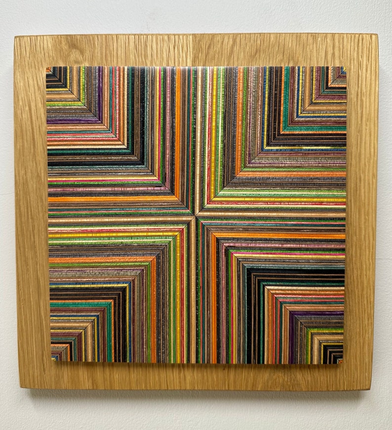 Wall art made from Recycled Skateboards and English Oak image 6