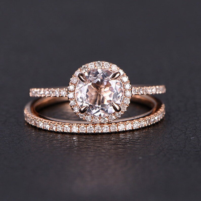 7mm Round Cut Engagement Ring Set Ring And Etsy