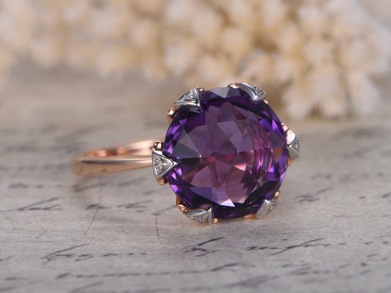 Engagement Amethyst Ring 14K Rose/ White/ Yellow Gold Diamond - Etsy