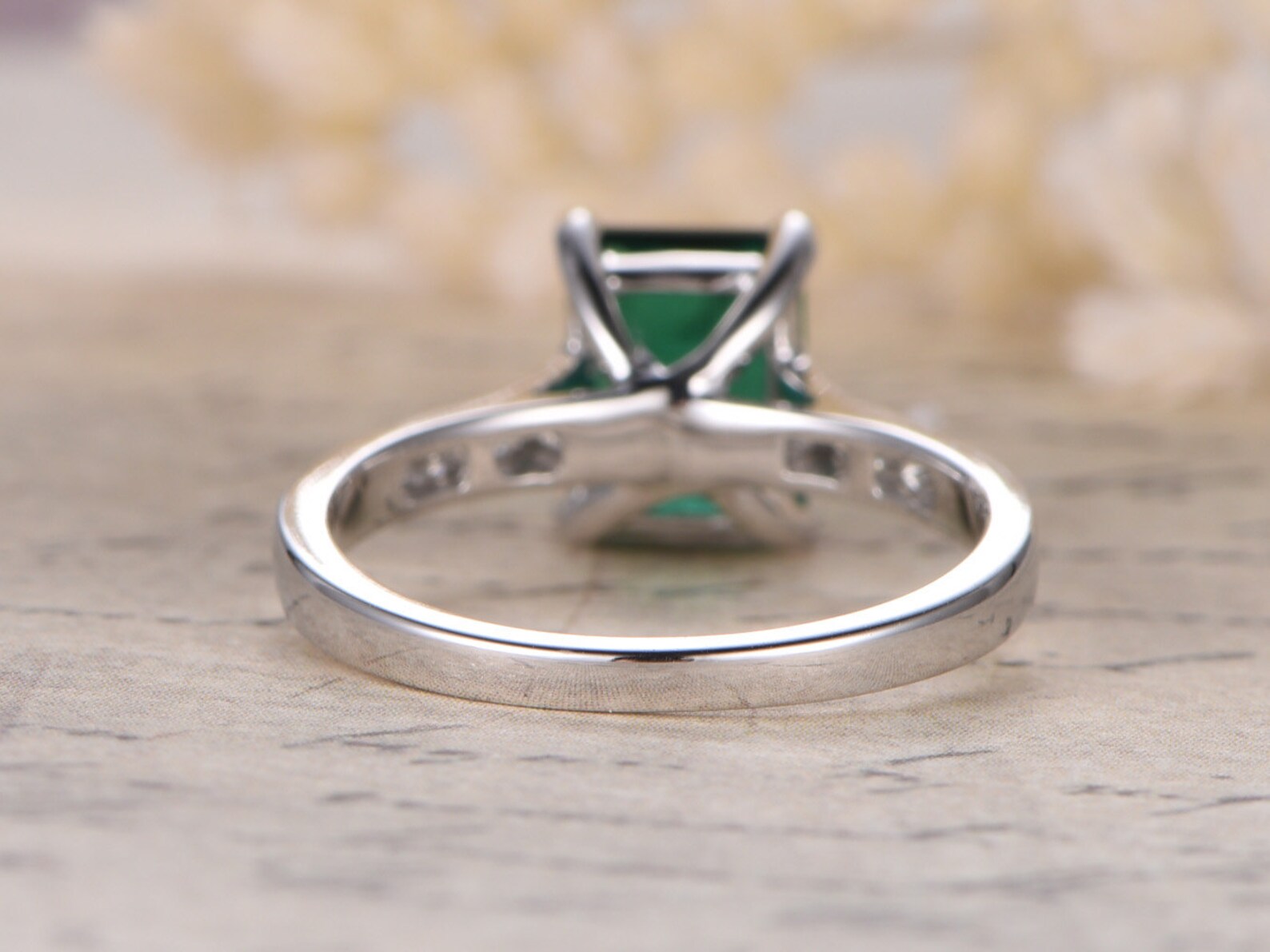 Emerald Engagement Ring Emerald Cut Ring 14K White Gold Etsy