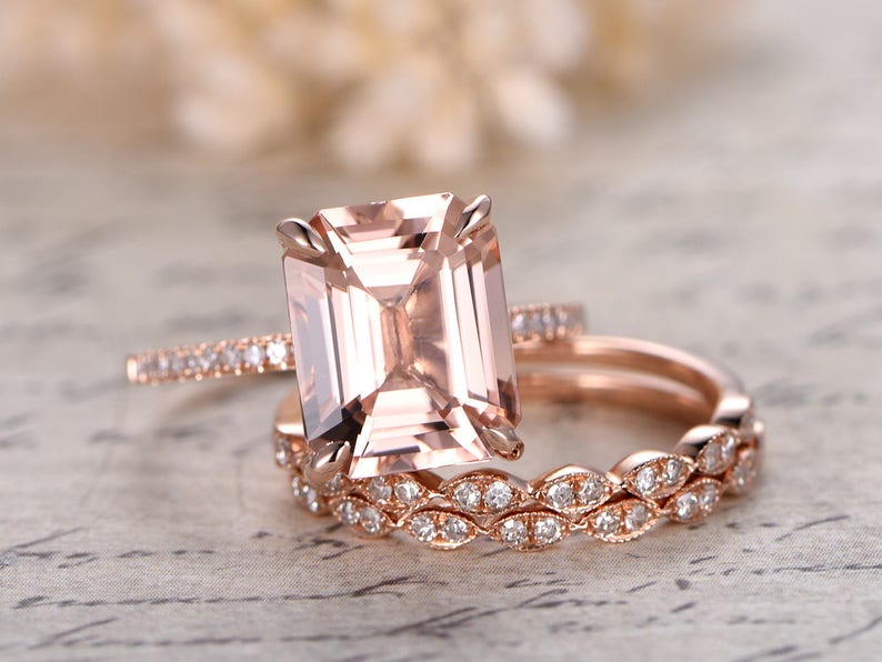 3pcs Engagement Rings Set9x11 Emerald Cut Etsy