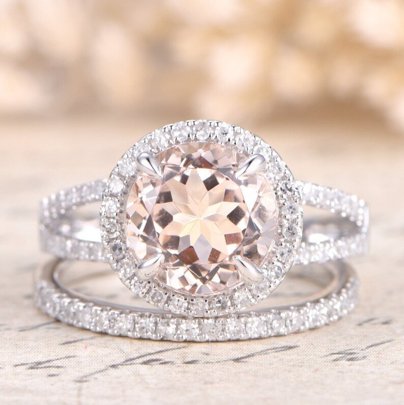 Wedding Ring Set White Gold Unique Engagement Ring Etsy