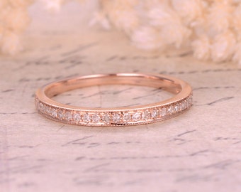 Wedding Bands Eternity Band Anniversary Band Milgrain Ring Milgrain Wedding Band Diamond Engagement Diamond Band 14k Rose Gold Half Eternity