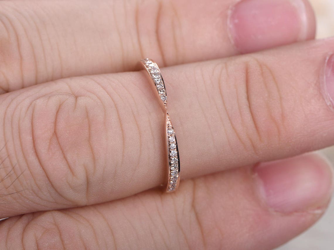 Curved Wedding Band Chevron Wedding Bandtwist Wedding Etsy