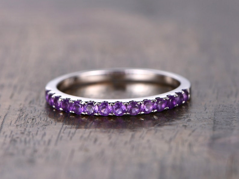 Amethyst Wedding Ring 14K White Gold Art Deco Wedding Band