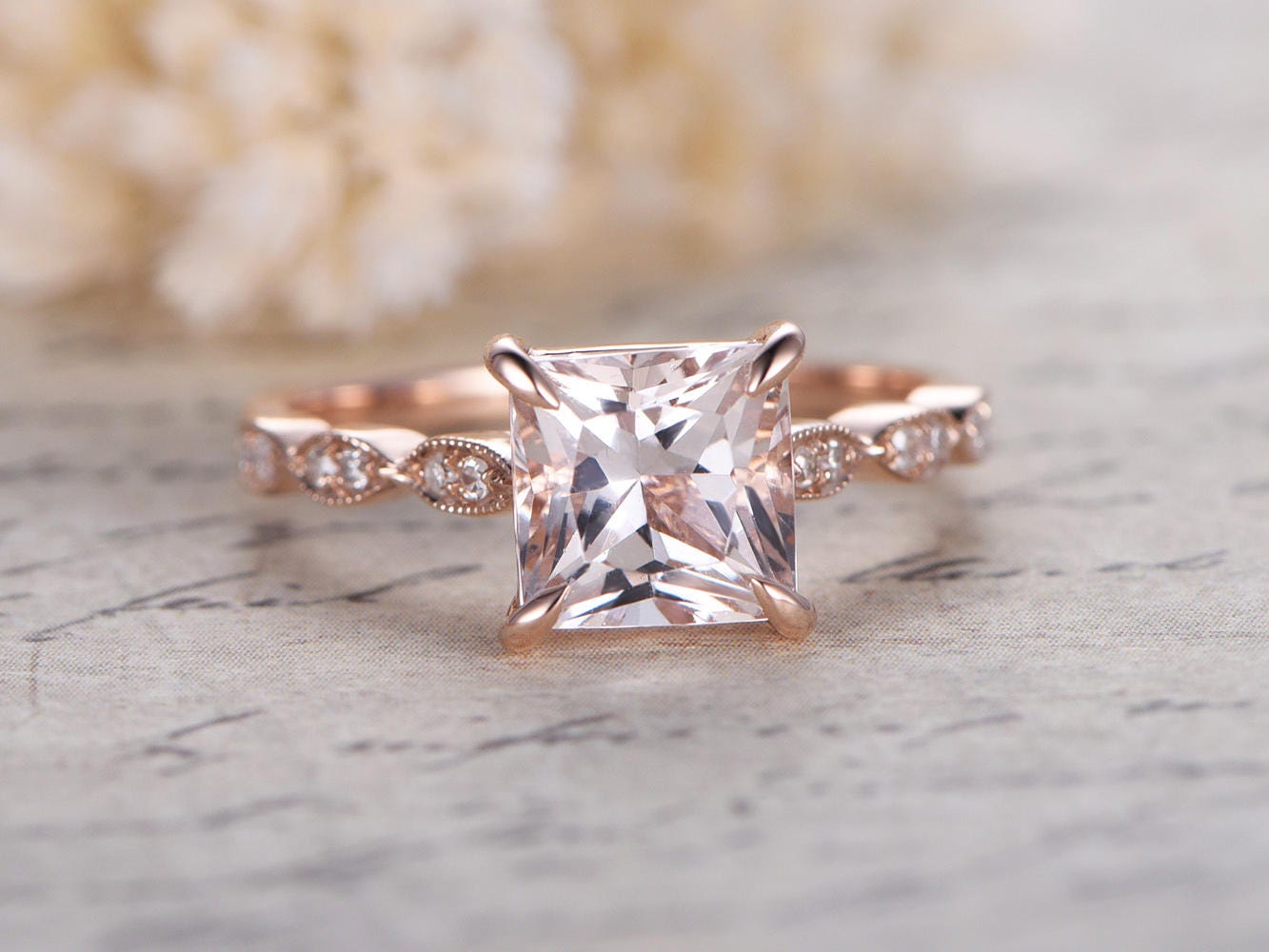 VS Natural Morganite Engagement Ring Rose Gold Diamond Wedding | Etsy
