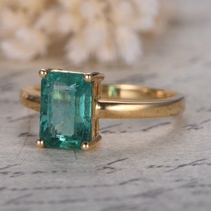 Emerald Engagement Ring Emerald Cut Ring 14K Yellow Gold Emerald Ring May Birthstone Ring image 2