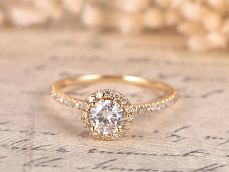 VVS Moissanite Engagement Ring Diamond Wedding Band 14K Yellow Etsy