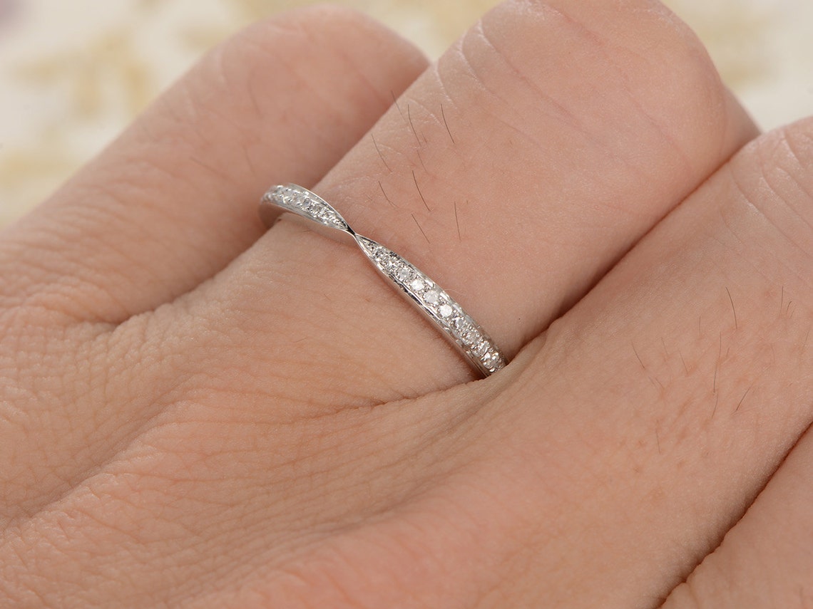 Curved Wedding Band Chevron Wedding Bandtwist Wedding Etsy