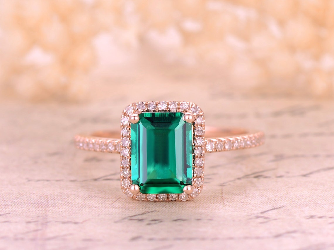 6x8mm Emerald Engagement Ring 14K Rose Gold Emerald Ring May Etsy