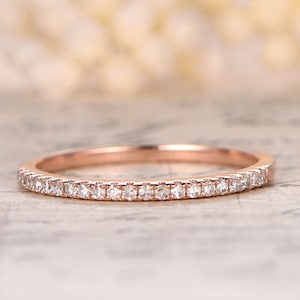 Diamond Band Wedding Ring Half Eternity band, 14K Rose Gold Ring Engagement Ring, Stackable Ring, Dainty Ring Eternity Bands Promise Ring