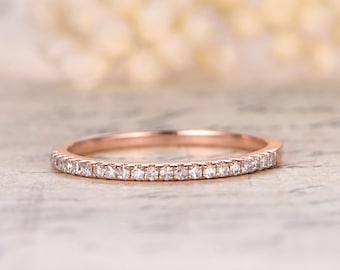 Diamond Band Wedding Ring Half Eternity band, 14K Rose Gold Ring Engagement Ring, Stackable Ring, Dainty Ring Eternity Bands Promise Ring