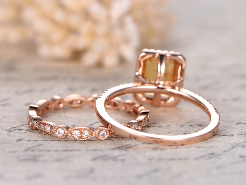 Citrine Ring Bridal Set 6x8mm Emerald Cut Citrine Ring and Etsy