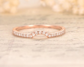 Curved Wedding Ring,Half Eternity Ring,Anniversary Band,Diamond Wedding Band,Art Deco,14K Rose Gold,Curved Diamond Matching Band,Curved Ring