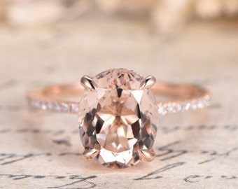 Oval Morganite Engagement Ring, 14K Rose Gold, 2.5ct Oval Morganite Ring, Engagement Rings For Women, Diamond Wedding Band,morganite gold