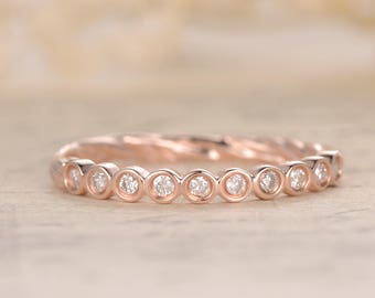 Round Cut Natural Conflict Free Diamonds Wedding Band Twist Rope Ring Bezel Engagement Ring Diamond Bezel Set Ring 14k Rose Gold Twist Ring