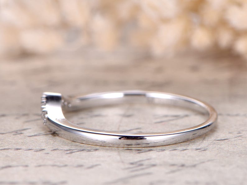 Diamond Curved Wedding Band Half Eternity Ring Soild 14K White Gold Anniversary Band Diamond Ring Art Deco Curved Diamond Matching Band