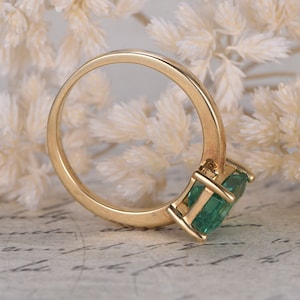 Emerald Engagement Ring Emerald Cut Ring 14K Yellow Gold Emerald Ring May Birthstone Ring image 3