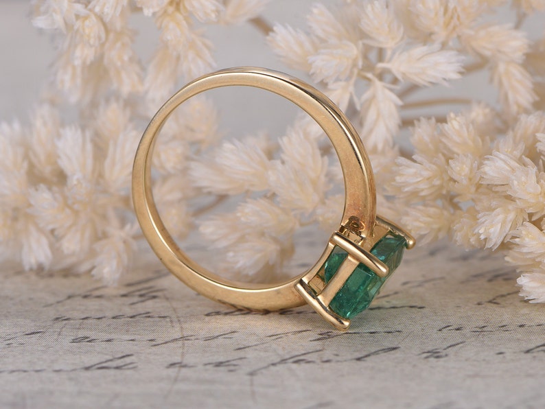 Emerald Engagement Ring Emerald Cut Ring 14K Yellow Gold Emerald Ring May Birthstone Ring image 3