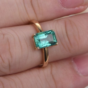 Emerald Engagement Ring Emerald Cut Ring 14K Yellow Gold Emerald Ring May Birthstone Ring image 5