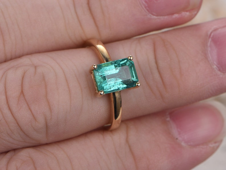 Emerald Engagement Ring Emerald Cut Ring 14K Yellow Gold Emerald Ring May Birthstone Ring image 5
