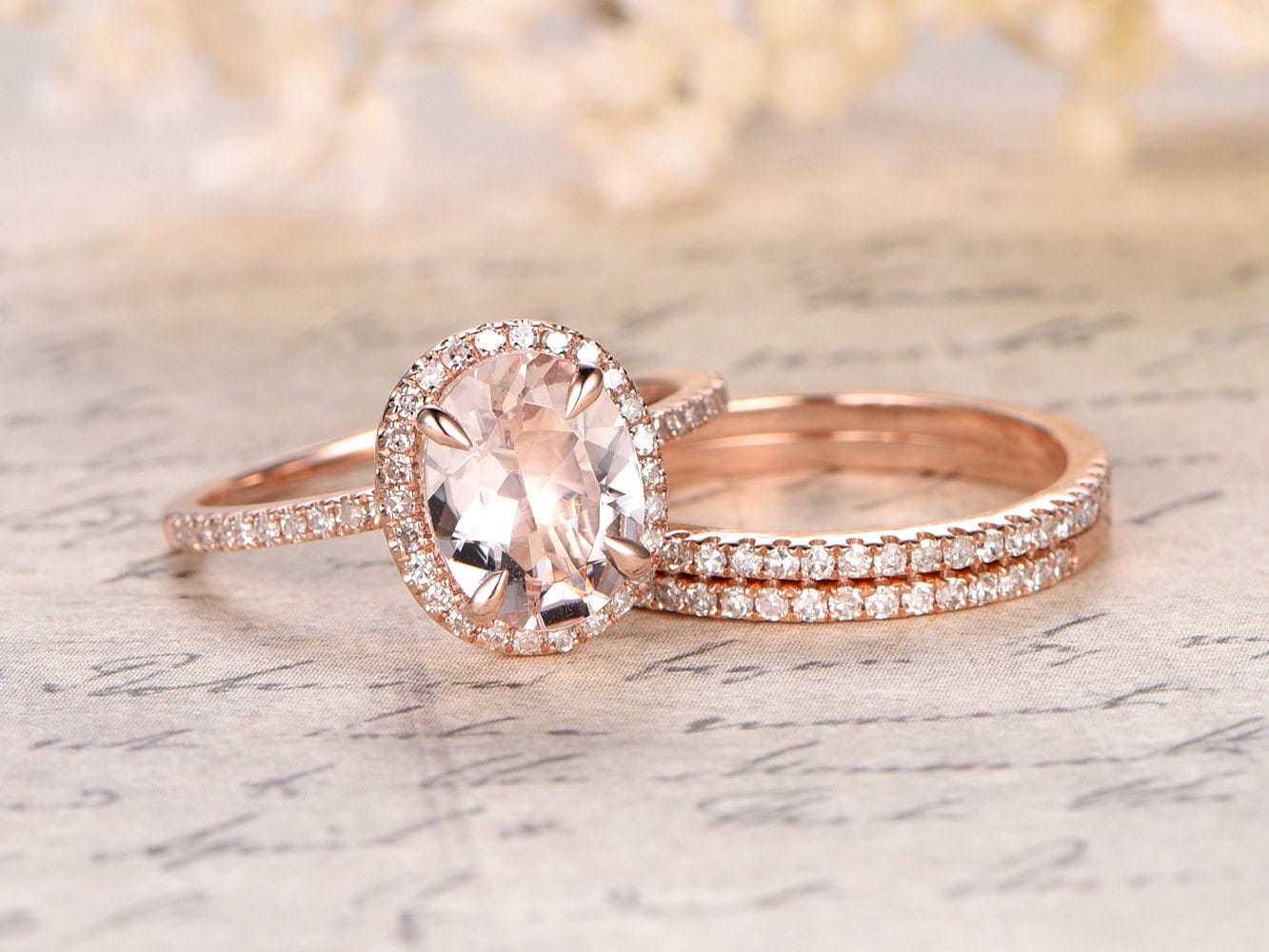 Rose Gold Pink Morganite Engagement Ring Setthin Diamond | Etsy
