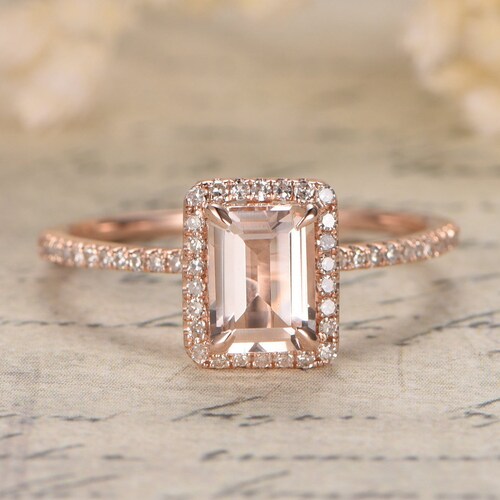 14K Rose Gold Morganite Engagement Ring Diamond Pave Ring - Etsy Australia