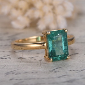 Emerald Engagement Ring Emerald Cut Ring 14K Yellow Gold Emerald Ring May Birthstone Ring image 1