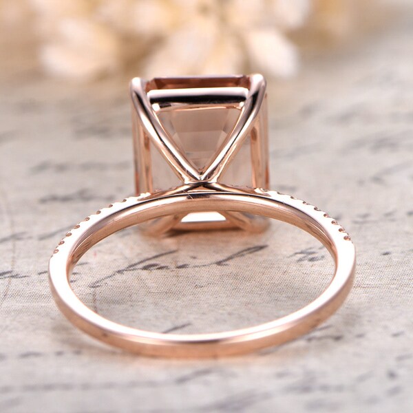Morganite Ring 14K Rose Gold Solitaire Ring Diamond Wedding image 2