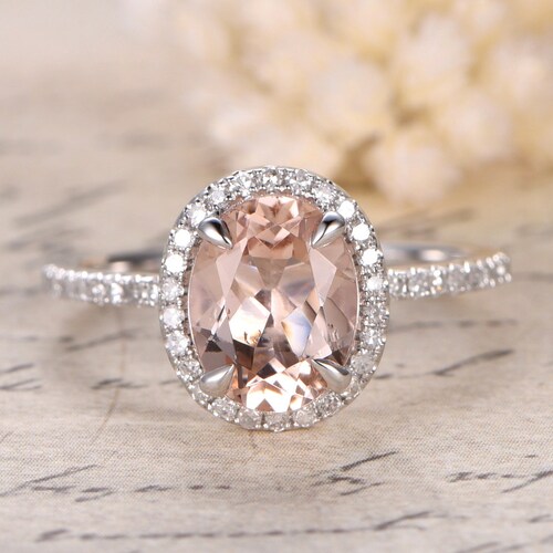 14K Rose Gold Morganite Engagement Ring Diamond Pave Ring - Etsy