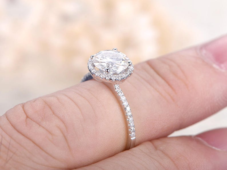 VVS Moissanite Engagement Ring Solid 14K White Gold 7mm Etsy