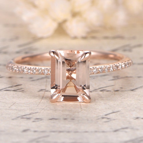 Rose Gold Pink Morganite Engagement Ring Setthin Diamond | Etsy